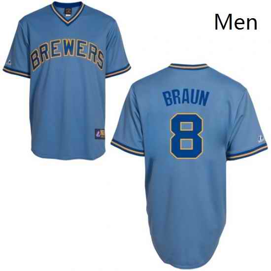 Mens Majestic Milwaukee Brewers 8 Ryan Braun Replica Light Blue Cooperstown MLB Jersey
